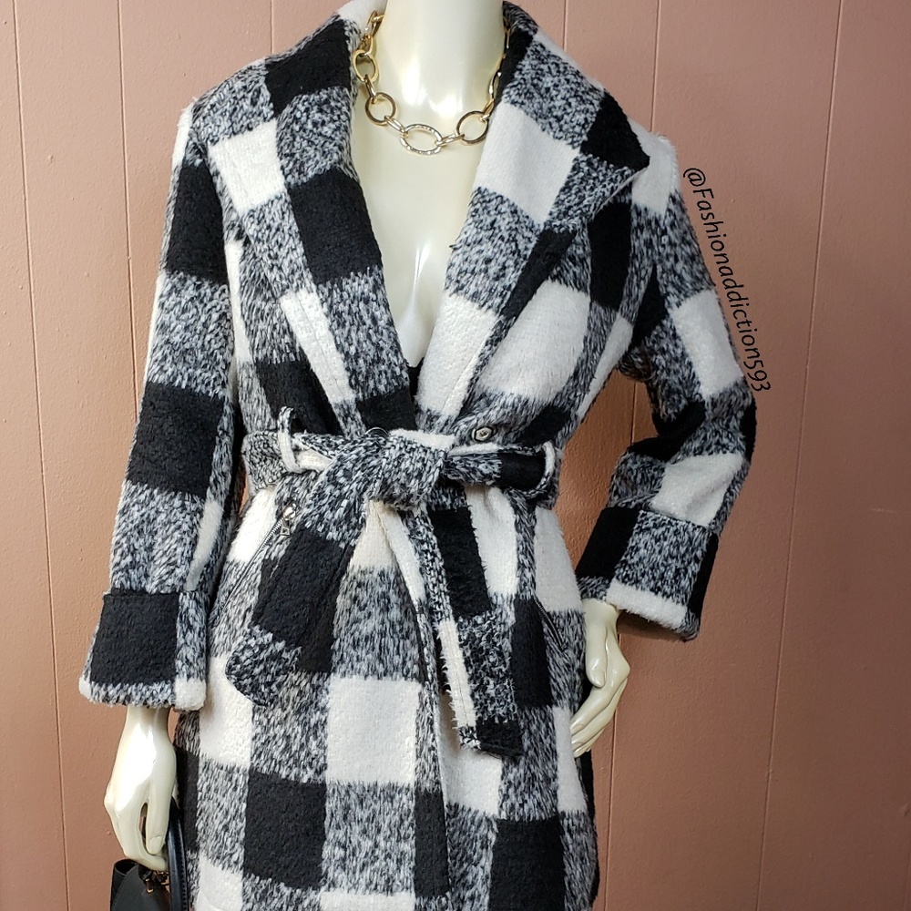 Gingham Lightweight coat checked print black white